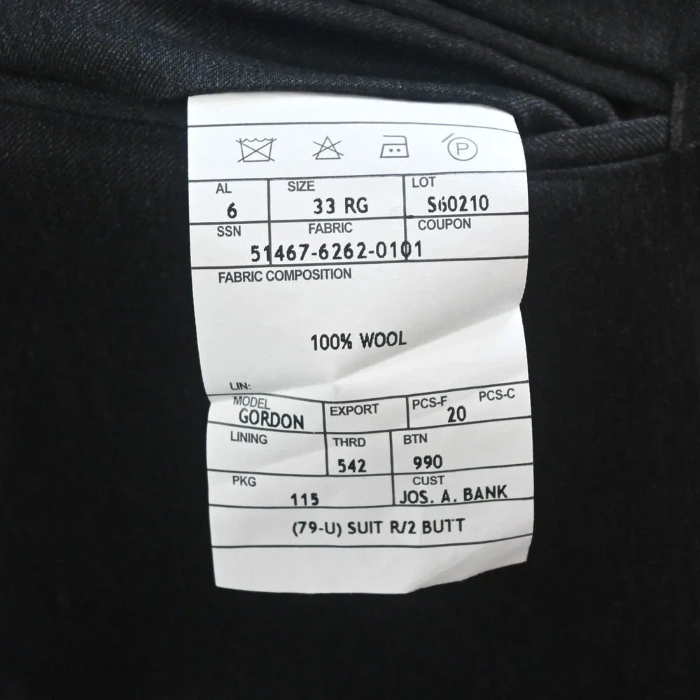Jos A Bank 39R 32x32 Gray 100% Wool Gordon‎ Mens Jacket Pants Suit